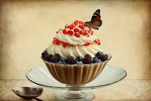 trifle,syllabub,knickerbocker glory,black forest cake,autumn cupcake,sundaes,mascarpone,food photography,sundae,confection,bundt cake,cranachan,zuppa inglese,confectioner,black forest,whipping cream,berry quark,baked alaska,mystic light food photography,buttercream,Illustration,Realistic Fantasy,Realistic Fantasy 35