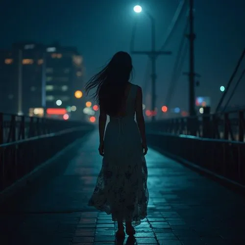 girl walking away,the girl in nightie,nocturne,nightdress,girl in a long dress,night photograph,Photography,Artistic Photography,Artistic Photography 03