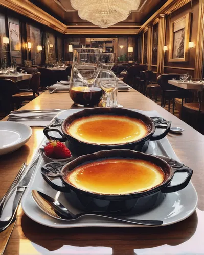 dinnerware set,tableware,serveware,creme brulee,pumpkin soup,dishware,crème brûlée,chinaware,creme caramel,velouté sauce,espagnole sauce,consommé,chawanmushi,fine dining restaurant,vintage dishes,french onion soup,crab soup,black plates,tomato soup,chafing dish,Conceptual Art,Sci-Fi,Sci-Fi 05