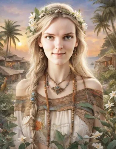 Very beautiful hippie year woman, cool baba, clothes and jewelry in this style, precise face and very precise body, very detailed, she is located next to a small car with painted flower decorations, s