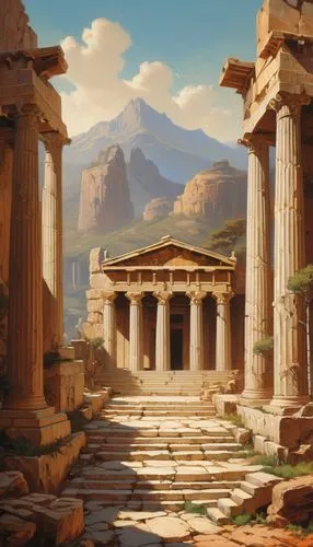 petra,greek temple,delphi,ancient city,the ancient world,artemis temple,ephesus,scythopolis,delos,capitolium,metapontum,acropolis,palmyra,laodicea,tiryns,baalbek,ancient civilization,ancient,ancient buildings,leptis,Conceptual Art,Oil color,Oil Color 04