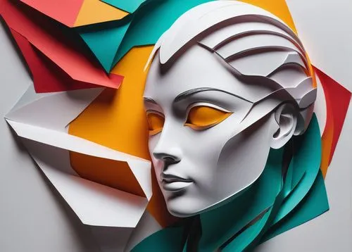 paper art,woman sculpture,art deco woman,facets,folded paper,decorative figure,multicolor faces,woman's face,art paper,low poly,decorative art,glass painting,cubism,woman face,bodypainting,sculptor,plastic arts,kinetic art,low-poly,abstract design,Art,Classical Oil Painting,Classical Oil Painting 44