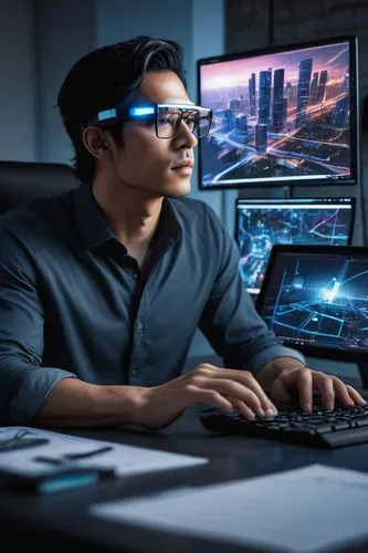 cyber glasses,cyberoptics,man with a computer,cybertrader,technologist,blur office background,cios,valuevision,hypervisor,visionics,computer business,computerization,cybersurfers,cybercriminals,techradar,night administrator,computervision,glare protection,computerologist,fractal design,Conceptual Art,Oil color,Oil Color 05