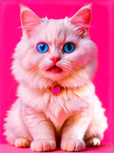 pink cat,cat on a blue background,cat with blue eyes,blue eyes cat,murgatroyd,kittenish,pink background,cute cat,gato,cartoon cat,himalayan persian,pussycat,magenta,bluesier,pinkaew,cat kawaii,mau,snowbell,breed cat,ragdoll,Conceptual Art,Sci-Fi,Sci-Fi 28