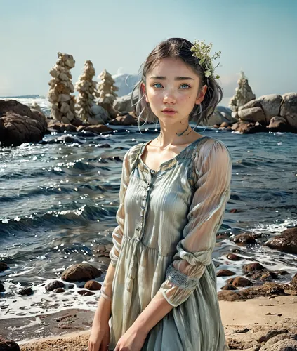 little girl in wind,girl on the dune,girl in a historic way,the sea maid,by the sea,the night of kupala,lillian gish - female,inner mongolian beauty,miss circassian,mari makinami,mystical portrait of 