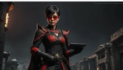 Holding a cyberpunk computer tablet,bayonetta,hela,vayne,scorpia,evil woman,inquisitor,villainess,countess,cinder,ventress,wesker,scarlet witch,bloodrayne,atrix,conclave,effie,darth talon,animatrix,si