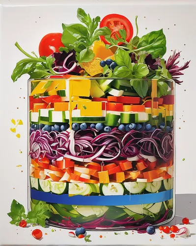 cut salad,glass noodle salad,colorful vegetables,crudités,food collage,vegetable salad,colorful pasta,side salad,jello salad,sandwich cake,salad,israeli salad,food styling,culinary art,salad plate,sandwich-cake,sprout salad,mixed salad,tumpeng,salad garnish,Conceptual Art,Oil color,Oil Color 07