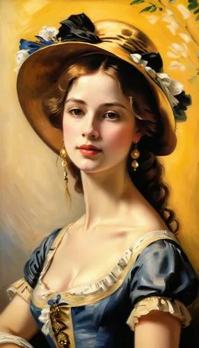 victorian lady,domergue,pittura,belle,portrait of a girl,vintage female portrait,collingsworth,habanera,gitana,principessa,portrait of a woman,amorsolo,young woman,mademoiselle,painting,oil painting,young lady,woman's hat,woman holding pie,flamenca,Art,Classical Oil Painting,Classical Oil Painting 07