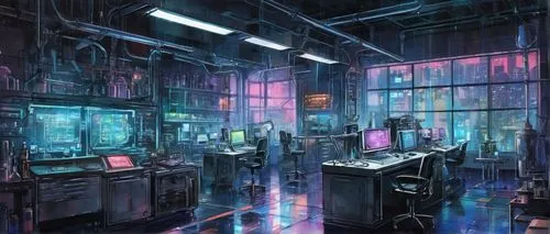 cyberpunk,laboratory,computer room,the server room,computer,lab,sci fi surgery room,cyber,chemical laboratory,cyberspace,sci fiction illustration,computers,computer chips,computer art,electronics,computer store,refinery,barebone computer,vapor,cybernetics,Illustration,Paper based,Paper Based 25