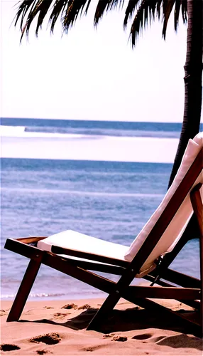 Beach chair, wooden frame, white cushions, coastal scenery, relaxed atmosphere, solo object, centered composition, soft focus, warm color tone, sunny day, shallow depth of field, 3/4 view, low angle s