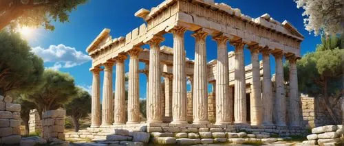 greek temple,baalbek,roman temple,acropolis,artemis temple,temple of hercules,temple of poseidon,celsus library,temple of diana,erechtheion,dougga,ephesus,laodicea,erechtheus,volubilis,tiryns,akropolis,celsus,delphi,doric columns,Conceptual Art,Fantasy,Fantasy 27