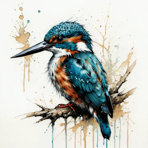 kingfisher,giant kingfisher,bird painting,bird illustration,common kingfisher,coastal bird,bird drawing,aquatic bird,watercolor bird,colorful birds,alcedo atthis,waterbird,water bird,nature bird,teal and orange,bird pattern,feathers bird,ornithology,beautiful bird,tropical bird,Illustration,Paper based,Paper Based 13