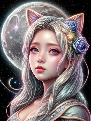 fantasy portrait,luna,zodiac sign libra,zodiac sign leo,zodiac sign gemini,artemis,herfstanemoon,constellation unicorn,callisto,constellation wolf,fantasy art,lunar,fantasy picture,aurora,horoscope libra,moonflower,eglantine,pink cat,fae,libra