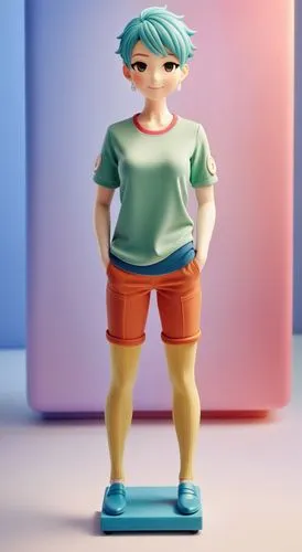 completely alone without company, full body centered,
standing with arms relaxed at sides, feet apart, big smile
anime,an 3d anime animated girl pastel colors,3d figure,bulma,shigehiro,yotsuba,mini fi