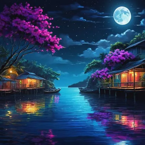 moonlit night,houseboats,beautiful wallpaper,fantasy picture,full hd wallpaper,night scene,landscape background,romantic night,evening lake,moon and star background,purple moon,moon at night,hd wallpaper,beautiful lake,world digital painting,moonlight,moonlit,windows wallpaper,houseboat,moonesinghe,Photography,Documentary Photography,Documentary Photography 09