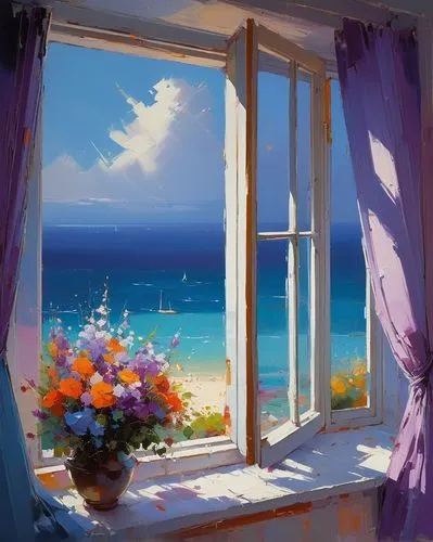 window with sea view,ocean view,bedroom window,window,window sill,seaside view,windowsill,window to the world,sea view,open window,window seat,window view,window curtain,summer day,the window,windows,summer evening,big window,sea landscape,window covering,Conceptual Art,Sci-Fi,Sci-Fi 22