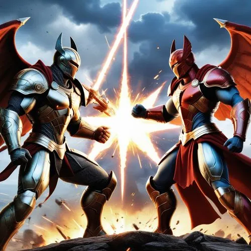 perfect battle,two knight fight with each other with fiery armor,megafight,infernales,mazinkaiser,battle,garridos,duel