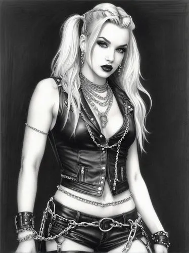 PIPER PERRI, in 1990s Heavy Metal clothes, chains, rivets,madonna,harley,toni,celtic queen,harley quinn,femme fatale,lady honor,callisto,bad girl,ronda,poison,female warrior,gothic woman,charcoal,rock