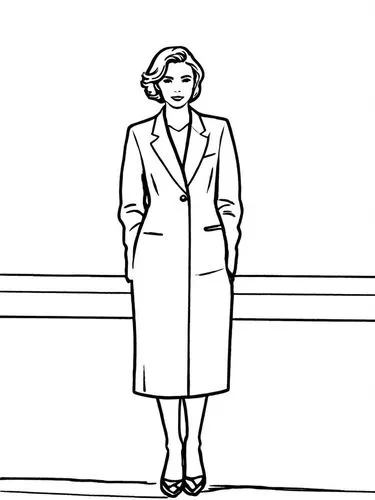 a woman in a coat and hat,woman in menswear,attendant,barsotti,advertising figure,linesperson,office line art,Design Sketch,Design Sketch,Rough Outline