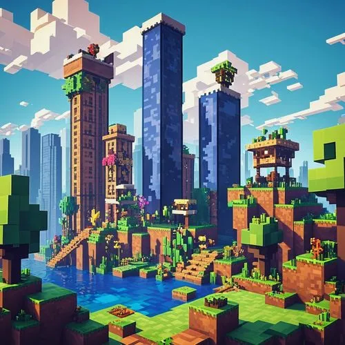 voxel,voxels,shaders,skylands,microworlds,colorful city,superblocks,microdistrict,overworld,fantasy city,skyscraper town,mushroom landscape,city blocks,urbanworld,fez,ecotopia,ravine,terraformer,shader,megapolis