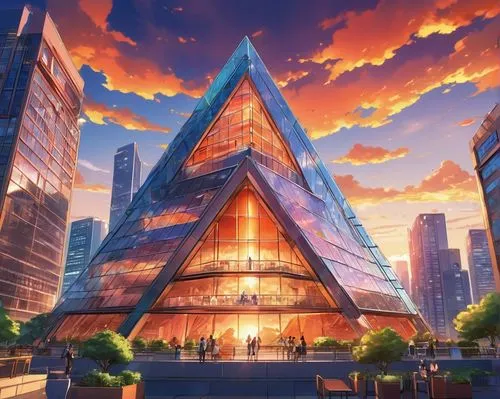 glass pyramid,pyramid,pyramidal,extrapyramidal,pyramide,mypyramid,pyramids,louvre,etfe,bipyramid,aniplex,asian architecture,aquarion,louvre museum,cybercity,futuristic architecture,eastern pyramid,the great pyramid of giza,eth,ark,Illustration,Japanese style,Japanese Style 03
