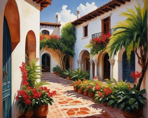 houses clipart,palmilla,casitas,home landscape,world digital painting,mexican painter,santa barbara,art painting,patios,pittura,photo painting,spanish tile,colored pencil background,hacienda,breezeway,digital painting,church painting,exterior decoration,italian painter,pintura,Art,Artistic Painting,Artistic Painting 37