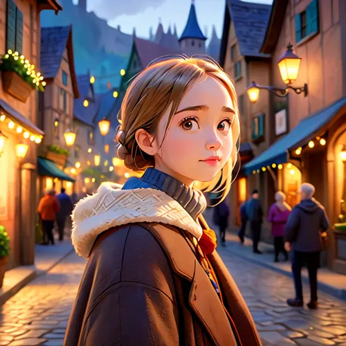 colmar,russo-european laika,cinnamon girl,colmar city,elsa,cute cartoon character,rapunzel,agnes,christmas movie,laika,disney character,girl with bread-and-butter,blonde girl with christmas gift,tangl