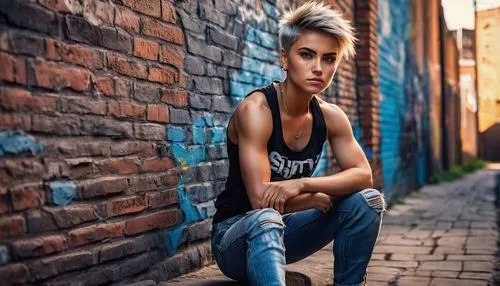 jeans background,brick wall background,nastia,lynn,blonde woman,girl sitting,female model,cool blonde,denim background,tris,feza,alleys,blonde girl,city ​​portrait,portrait background,street shot,joanna,concrete background,barbora,tattoo girl,Art,Artistic Painting,Artistic Painting 37