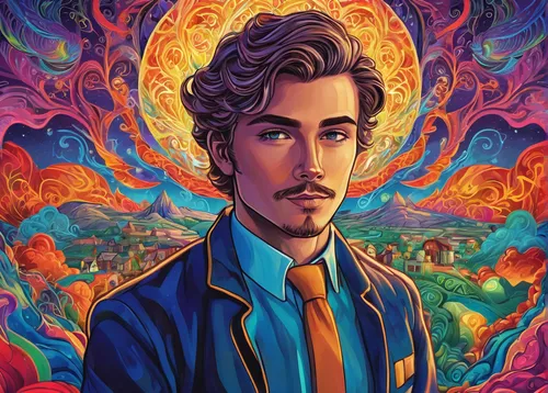 beatenberg,psychedelic art,vincent van gough,el salvador dali,shia,kaleidoscope art,artist portrait,psychedelic,art,curb,self-portrait,portrait background,saint joseph,zedoary,lsd,prophet,phoenix,tesla,fantasy portrait,daniel,Illustration,Realistic Fantasy,Realistic Fantasy 39