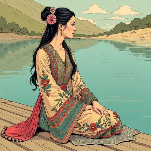 hanfu,mulan,jinling,guqin,oriental princess,oriental girl,Illustration,American Style,American Style 03