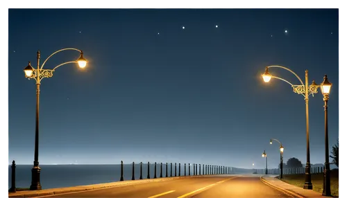 street lamps,street lights,streetlight,outdoor street light,streetlamp,street lamp,street light,iron street lamp,pedestrian lights,highway lights,light posts,traffic lamp,lamp post,coastal road,lamppost,light post,sea night,boulevard,night photography,night highway,Art,Classical Oil Painting,Classical Oil Painting 17