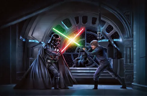 cg artwork,dark side,darth vader,lightsaber,tie fighter,starwars,sci fiction illustration,vader,confrontation,star wars,dance of death,rots,first order tie fighter,tie-fighter,sword fighting,fantasy p