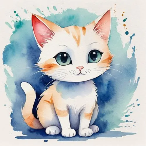 watercolor cat,cat on a blue background,cat vector,cat with blue eyes,drawing cat,calico cat,blue eyes cat,cartoon cat,ginger kitten,cat drawings,turkish van,watercolor blue,watercolor baby items,cute cat,cat portrait,pet portrait,kitten,cat-ketch,calico,watercolor paint,Illustration,Paper based,Paper Based 25