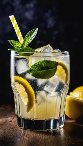 lemonade in a very tempting in a very beautiful glass with black kind of beautiful background,caipiroska,mojito,caipirinha,lemon background,lemon basil,distilled beverage,lynchburg lemonade,gin and to