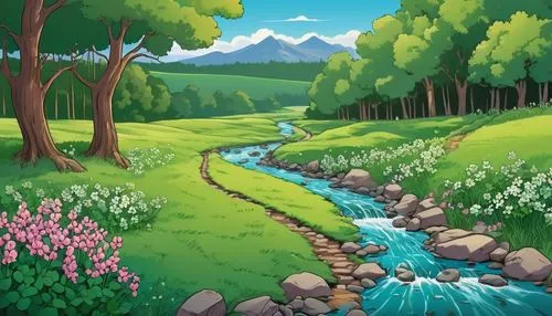 landscape background,mountain stream,mountain spring,salt meadow landscape,cartoon video game background,mountain scene,forest landscape,mountain landscape,nature landscape,river landscape,brook landscape,forest background,mountain meadow,cartoon forest,streams,background view nature,natural landscape,mountainous landscape,flowing creek,hokkaido,Illustration,Japanese style,Japanese Style 07