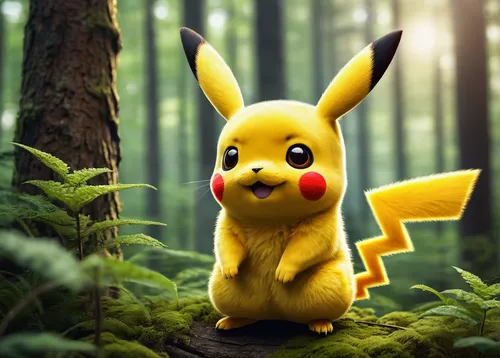 Create a joyful image of Pikachu in a sunny forest.,pika,pikachu,pokemon,pixaba,pokemon go,pokemongo,pokémon,cute cartoon character,forest animal,chu human,cute cartoon image,full hd wallpaper,abra,ea