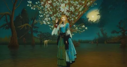 fantasy picture,faerie,lorien,tuatha,enchanted forest,rusalka,blue enchantress,persephone,elven forest,girl with tree,fairy forest,ophelia,sorceress,the enchantress,margaery,elvish,elfland,imbolc,finr