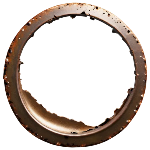 Bullet hole, circular shape, metallic material, rusty texture, detailed edges, transparent background, close-up shot, dramatic lighting, shallow depth of field, high contrast, 4K resolution.,brake dis