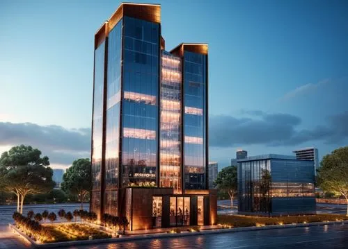 a large modern glass building in front of an office building,rotana,lodha,sasolburg,towergroup,sandton,kigali,Photography,General,Commercial