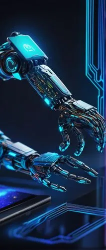 Android component architecture, modern minimalist background, futuristic coding theme, intricate circuit board pattern, sleek robotic arm holding tablet, Android logo, programming codes flowing like n