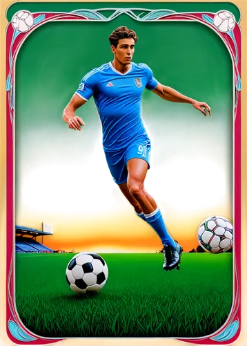 Sports cards, football theme, dynamic composition, vibrant colors, glossy finish, rectangular shape, 3D embossing effect, stadium background, floodlights, shiny surface, metallic accents, bold fonts, 