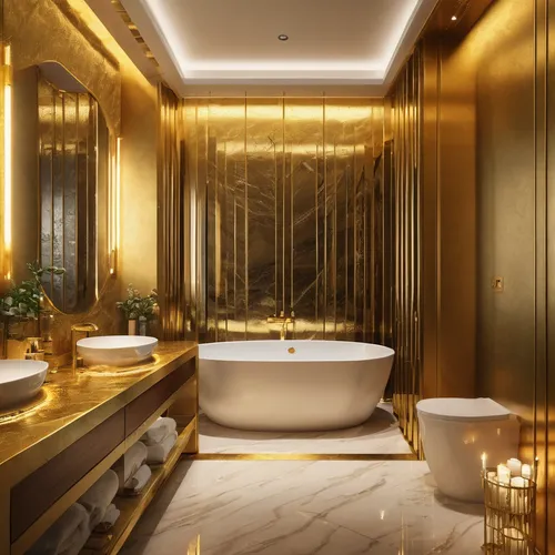 luxury bathroom,gold wall,gold lacquer,luxury home interior,gold paint stroke,3d rendering,bathtub,luxury hotel,luxury,gold color,luxurious,gold plated,golden shower,gold paint strokes,gold stucco frame,luxury property,gold leaf,bathroom,shower bar,gold colored