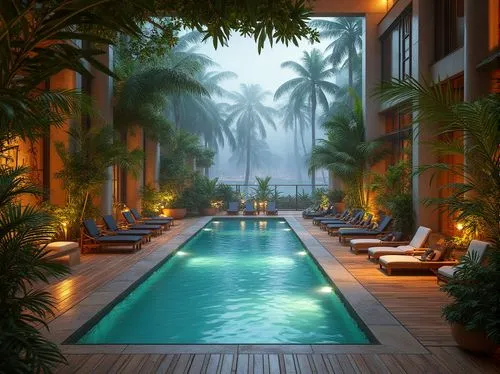 outdoor pool,swimming pool,resort,seminyak,paradisus,royal palms,palmilla,tropical house,amanresorts,palms,palm garden,shangri,las olas suites,pool bar,tropical island,tropics,near the swimming pool,the palm,poolside,hotel riviera,Photography,General,Realistic