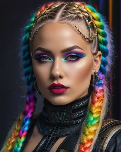 upbraids,neon makeup,braids,rasta braids,zenon,braided,electronique,cyberpunks,derivable,toni,cyberangels,cyberpunk,upbraiding,crimped,rasta,upbraid,rainbow background,cornrows,fantasy portrait,sami,Photography,General,Natural