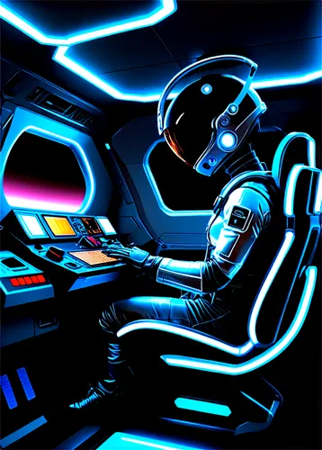 tron,spaceship interior,piloted,space voyage,pilot,speeder,cyberpatrol,synth,spaceland,drivespace,copilot,hyperdrive,vector,spacesuit,piloting,timecop,scifi,astronaut,polara,cmdr,Illustration,Black and White,Black and White 33