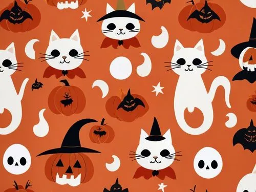 this is halloween cats with skulls and stars,halloween background,halloween wallpaper,halloween paper,halloween vector character,halloween icons,halloween border