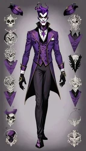 suit of spades,masquerade,joker,rorschach,costume design,rich purple,ringmaster,deadly nightshade,the purple-and-white,wedding suit,no purple,male mask killer,the suit,veil purple,venetian mask,purple,supervillain,dodge warlock,the carnival of venice,formal gloves,Unique,Design,Character Design