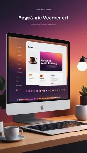 Figma design, digital product, modern minimalist, sleek lines, gradient colors, simple icons, clean typography, flat layout, subtle animations, scrolling interactions, MacBook screen, coffee shop back