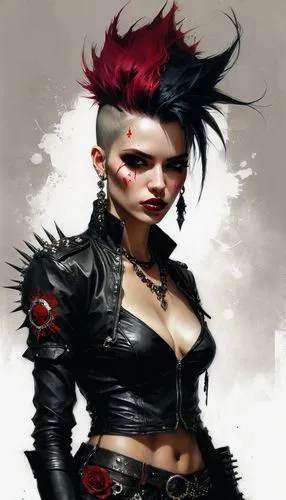 bloodrayne,salander,punk design,celldweller,blackguard,female warrior,mohawk,deathrock,punk,leathered,demona,romanoff,abaddon,shadowrun,goth woman,bachalo,mahvash,domino,punky,renegade,Conceptual Art,Fantasy,Fantasy 11