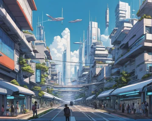 futuristic landscape,shinjuku,tokyo city,futuristic,tokyo,honolulu,metropolis,fantasy city,futuristic architecture,cityscape,sky city,scifi,city trans,odaiba,osaka,heavy object,sci - fi,sci-fi,business district,smart city,Illustration,Paper based,Paper Based 16